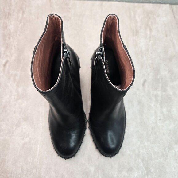 Gianni Bini Edgy Spike Stud Boot 6.5 Black Leather Chunky Block Heel Grunge Goth - Picture 2 of 10